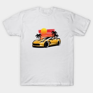 Yellow Corvette Z06 Sunset Palms T-Shirt